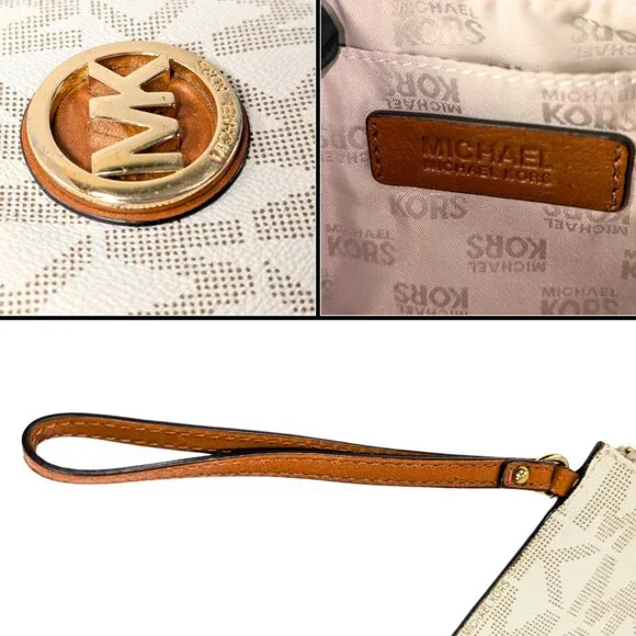 Michael Kors White Signature Large Jet Set PVC Wristlet Wallet Pouch - Picture 7 of 7